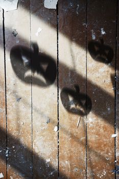 Shadow of Halloween pumpkin on the wooden wall