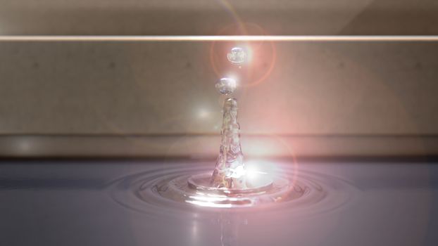 A shiny reflective droplet of water with following globules