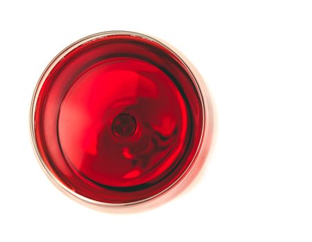 top of view of red wine in the glass isolated on white background with space for text