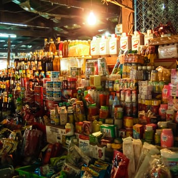 Kanchanaburi, Thailand - March 8, 2011 : A consumer goods shop in  Sangklaburi fresh market, Kanchanaburi, Thailand