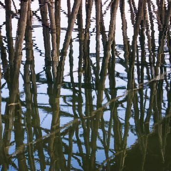 the detail of old  wooden bridge at Sangklaburi,Kanchanaburi province, Thailand