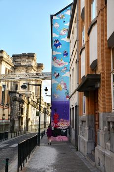 Brussels, Belgium - May 13, 2015: The painting on the house wall,  street art is very popular in the city, May 13, 2015 in Brussels, Belgium