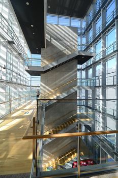 Light and shadow at stairwell in a modern building 