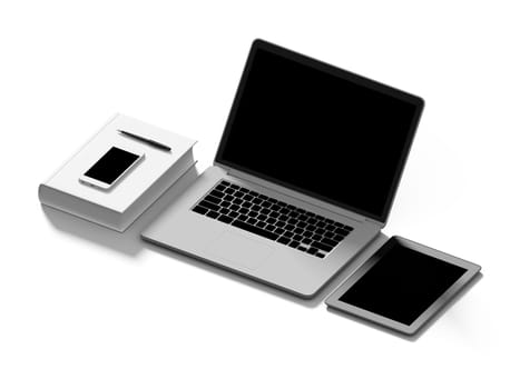 High angle view of a setting table of business workplace, shot in office, home work space