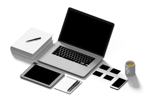 High angle view of a setting table of business workplace, shot in office, home work space