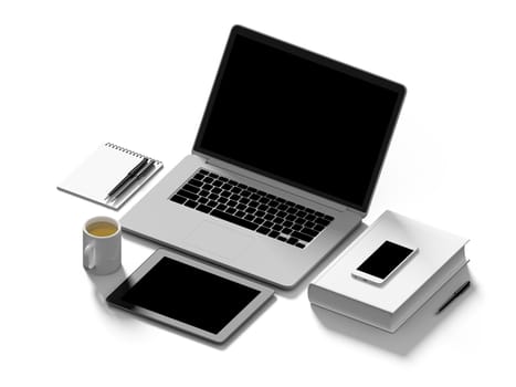 High angle view of a setting table of business workplace, shot in office, home work space