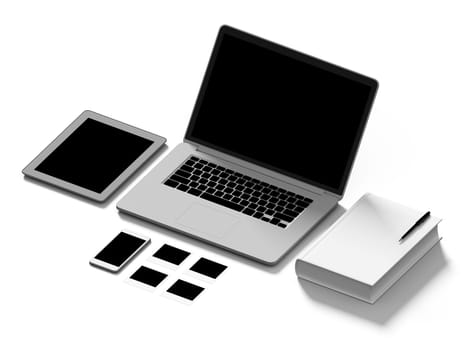 High angle view of a setting table of business workplace, shot in office, home work space