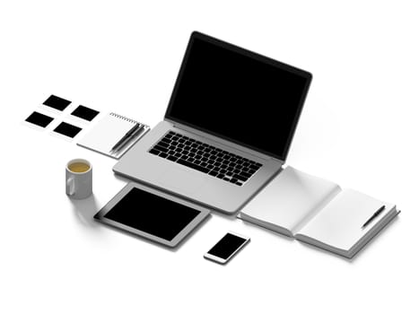 High angle view of a setting table of business workplace, shot in office, home work space