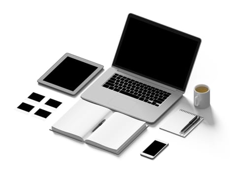 High angle view of a setting table of business workplace, shot in office, home work space