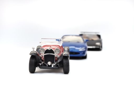Cars, toy model on white background stock photo