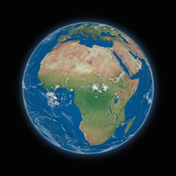 Africa on blue planet Earth isolated on black background. Highly detailed planet surface. Elements of this image furnished by NASA.