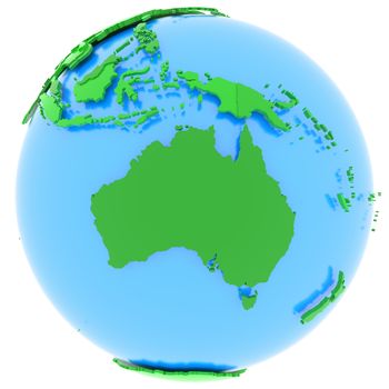 Political map of Australia with countries in different shades of green, isolated on white background. 