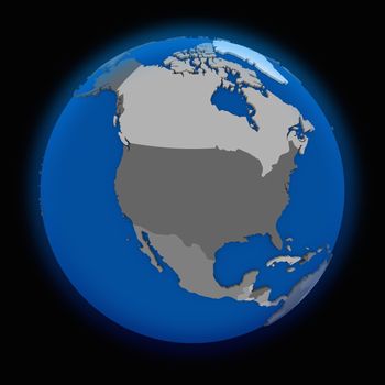north America on political globe on black background