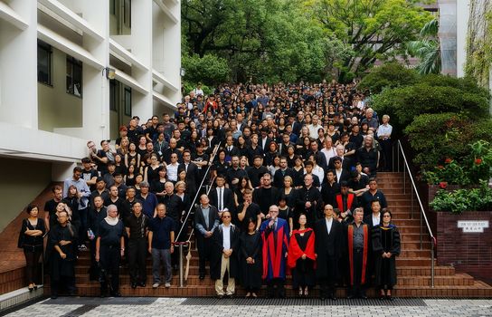 CHINA, Hong-Kong : Around 1 000 students, professors and academics dressed in black stand in the University of Hong-Kong campus during a silent march against alleged Pekin interference in an academic nomination on October 6th, 2015. The university council rejected by an unclear vote the nomination of law dean Johannes Chan Man-num as pro-vice-chancellor. Johannes Chan Man-num is known to be close to a Hong-Kong Occupy movement leader. 