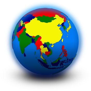 southeast Asia on political globe, illustration isolated on white background