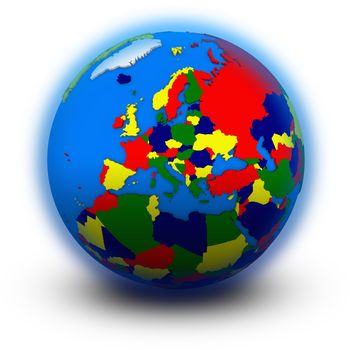 Europe on political globe, illustration isolated on white background