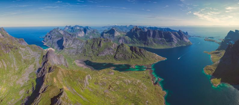 Breathtaking panorama of Reinefjorden on Lofoten islands in Norway