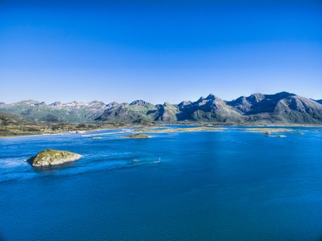 Scenic view of picturesque mountains on Lofoten islands in Norway