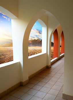 Hotel in egyptian desert at the sunrise