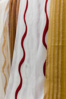 Details of the colorful curtains are exposed to the market