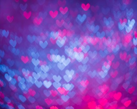 blue and pink hearts bokeh as background, valentine day and love concept