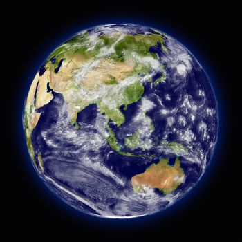Realistic illustration of planet Earth as seen from space facing Australia, Indonesia and southeast Asia region