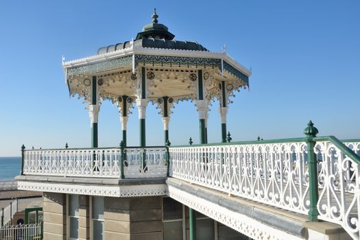 Wrought metal bandstand by sea