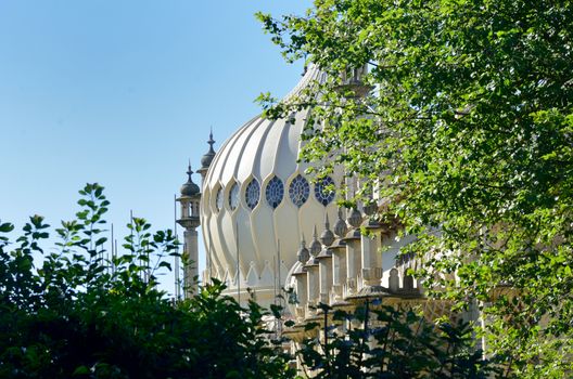 Dome of Brighton Pavilion behind trees