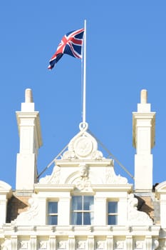 Seaside building with flag waving