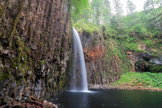 Abiqua Falls Side View in Oregon with Early Morning Fog