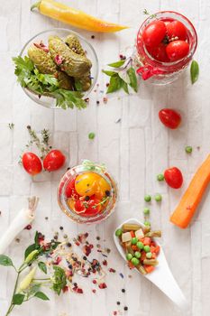 Vegetable being prepared for preserving, top view