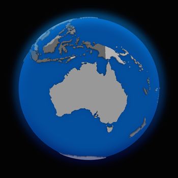 Australia on political globe on black background