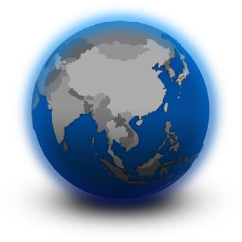 southeast Asia on political globe, illustration isolated on white background