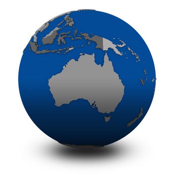 Australia on political globe, illustration isolated on white background with shadow