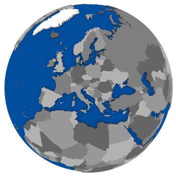 Political map of Europe on globe, illustration isolated on white background