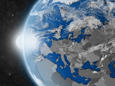 Concept of planet Earth as seen from space but with political borders aimed at European continent