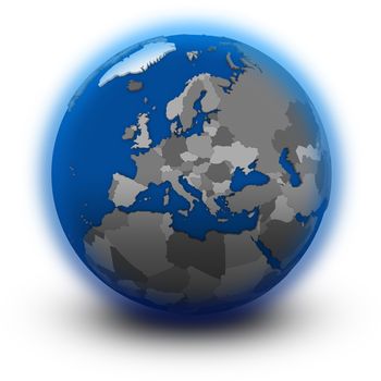 Europe on political globe, illustration isolated on white background