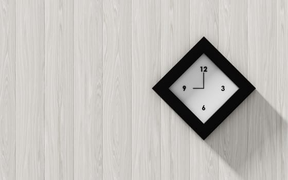 Black clock hanging on the wood wall , abstract background