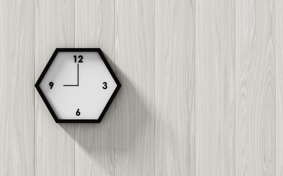 Black clock hanging on the wood wall , abstract background