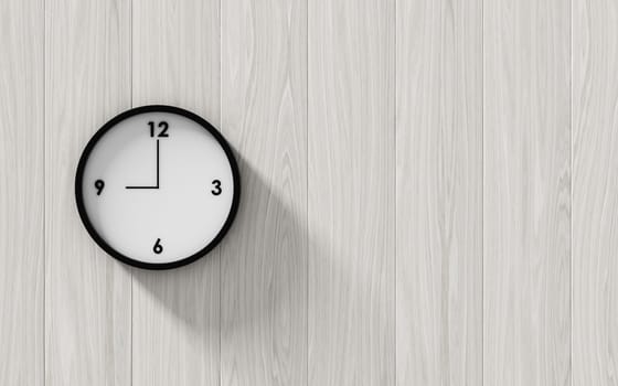 Black clock hanging on the wood wall , abstract background