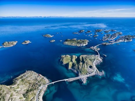 Breathtaking aerial view of Henningsvaer, fishing port on Lofoten islands