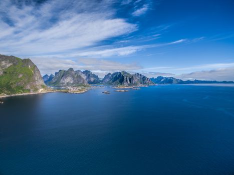 Scenic aerial panorama of Lofoten islands in Norway