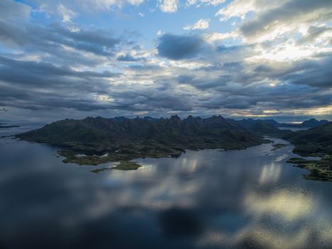 Scenic aerial view of Langoya island on Vesteralen archipelago in Norway