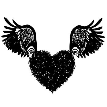 doodle hand drawn of of heart with angel wings