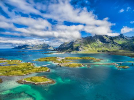 Scenic aerial of Lofoten islands in Norway, popular tourist destination