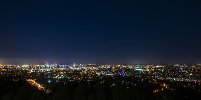 View of Brisbane City from Mount Coot-tha at night. Queensland, Australia.