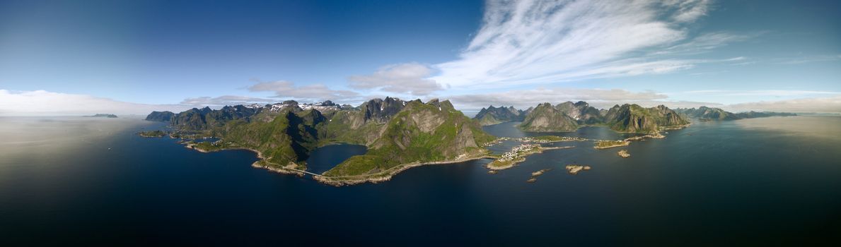 Aerial panorama of Lofoten islands in Norway, popular tourist destination