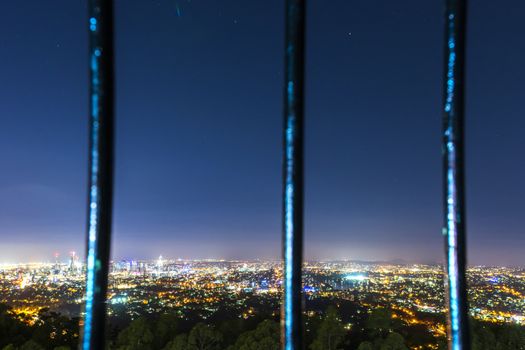 View of Brisbane City from Mount Coot-tha at night. Queensland, Australia.
