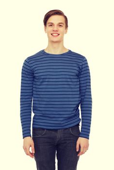 people and happiness concept - smiling teenage boy over white background