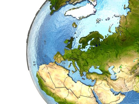 Europe on highly detailed planet Earth with embossed continents and country borders. Elements of this image furnished by NASA.